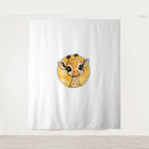 Cute Giraffe Drawing Cartoon Style Tapestry