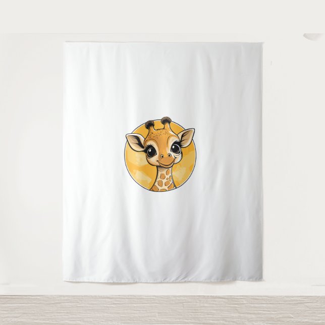 Cute Giraffe Drawing Cartoon Style   Tapestry (Front)