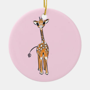 Cute giraffe drawing pink ceramic tree decoration