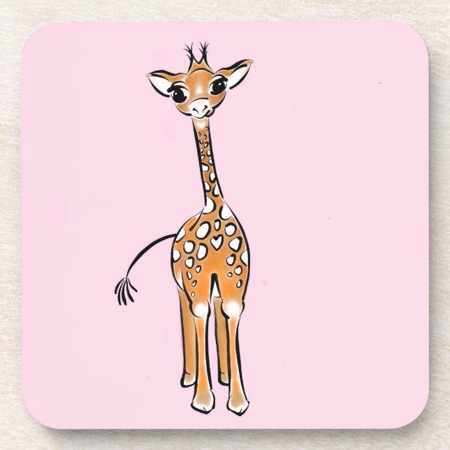 Cute giraffe drawing pink  coaster (Front)