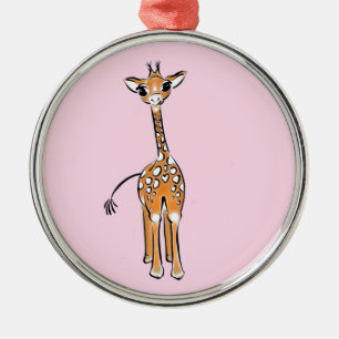 Cute giraffe drawing pink metal tree decoration