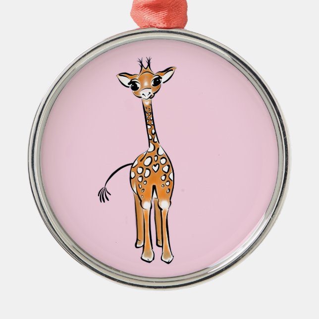 Cute giraffe drawing pink  metal tree decoration (Front)