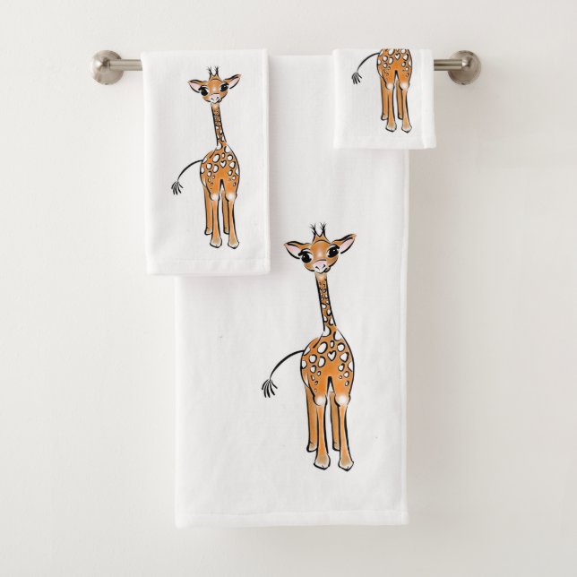 Cute Giraffe drawing, safari animals  Bath Towel Set (Insitu)