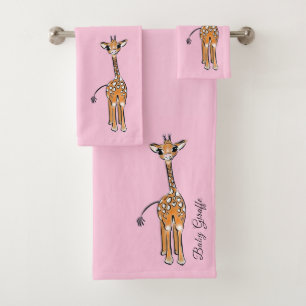 Cute Giraffe drawing, safari animals  Bath Towel Set