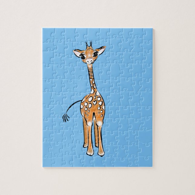 Cute Giraffe drawing safari animals blue Jigsaw Puzzle (Vertical)