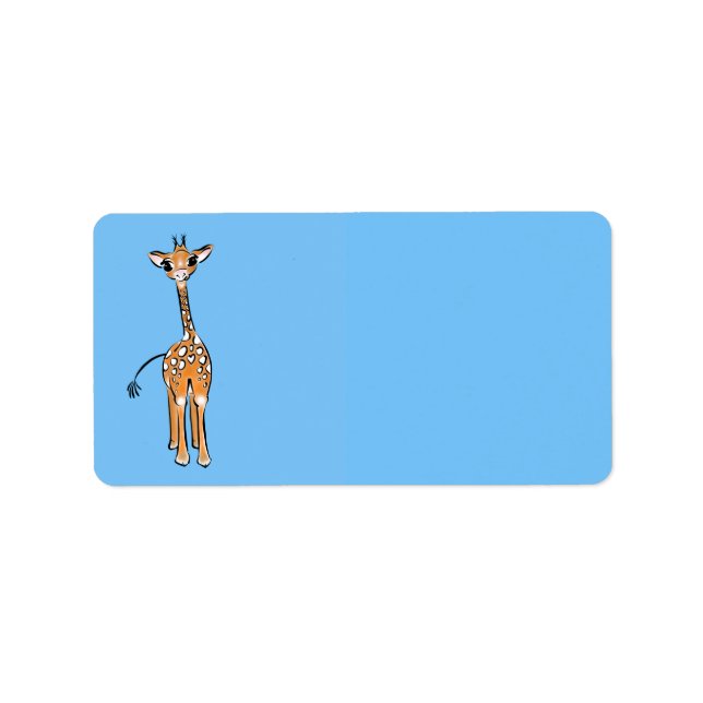 Cute Giraffe drawing safari animals blue Label (Front)