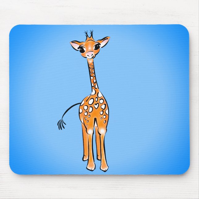 Cute Giraffe drawing safari animals blue Mouse Pad (Front)