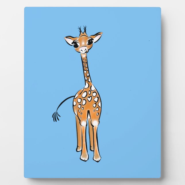 Cute Giraffe drawing safari animals blue Plaque (Front)