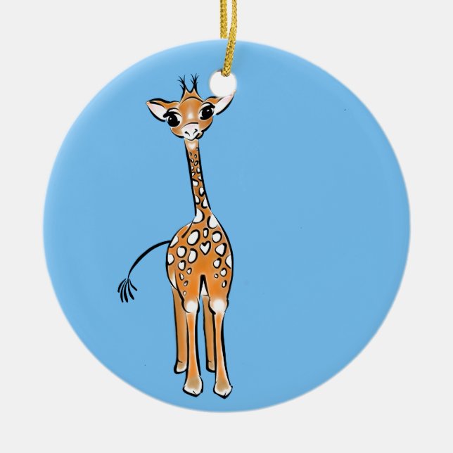 Cute Giraffe drawing, safari animals  Ceramic Tree Decoration (Front)