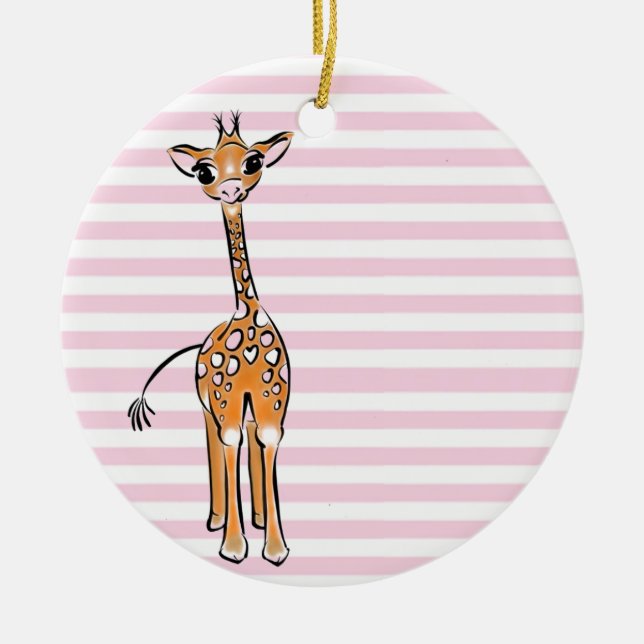 Cute Giraffe drawing, safari animals  Ceramic Tree Decoration (Front)