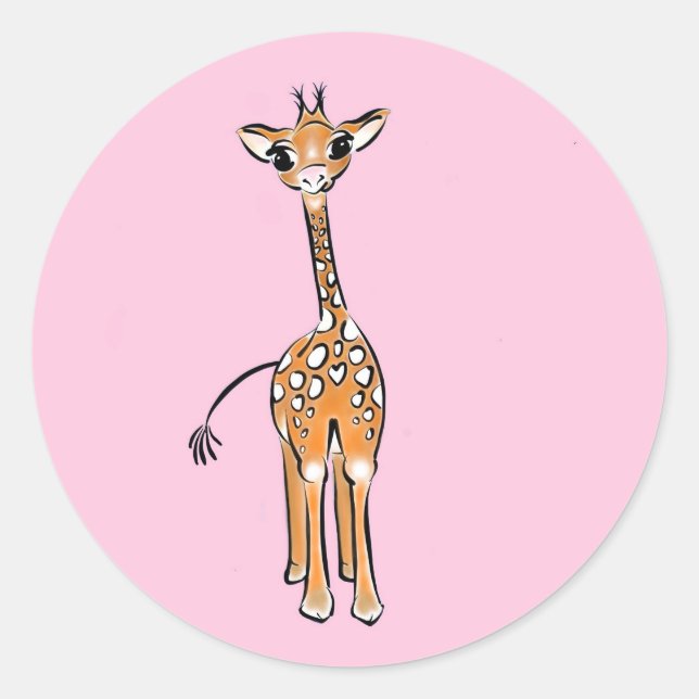 Cute Giraffe drawing, safari animals  Classic Round Sticker (Front)