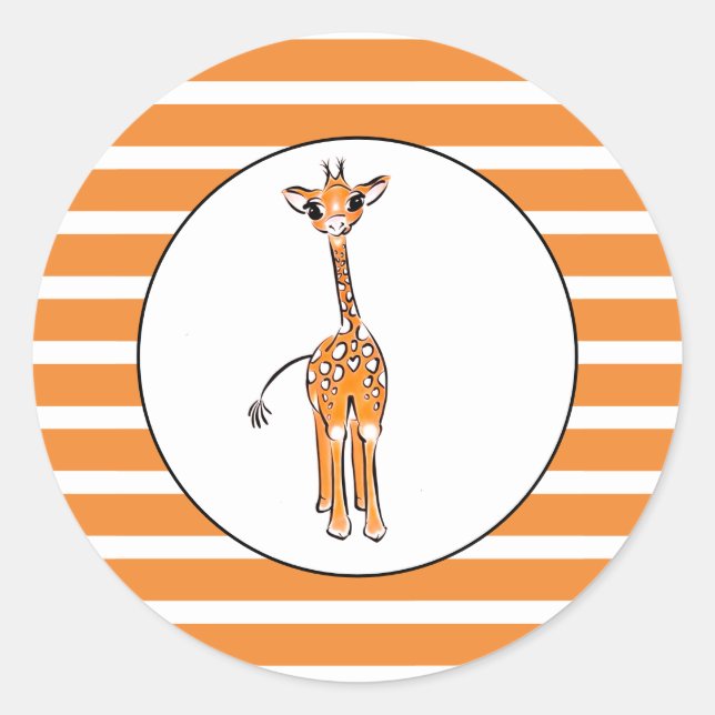 Cute Giraffe drawing, safari animals  Classic Round Sticker (Front)