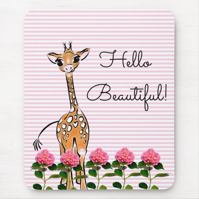 Cute Giraffe drawing, safari animals  Mouse Pad (Front)