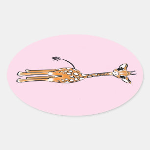 Cute Giraffe drawing, safari animals  Oval Sticker