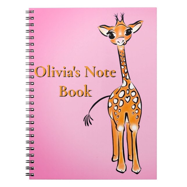 Cute Giraffe drawing, safari animals personalise  Notebook (Front)