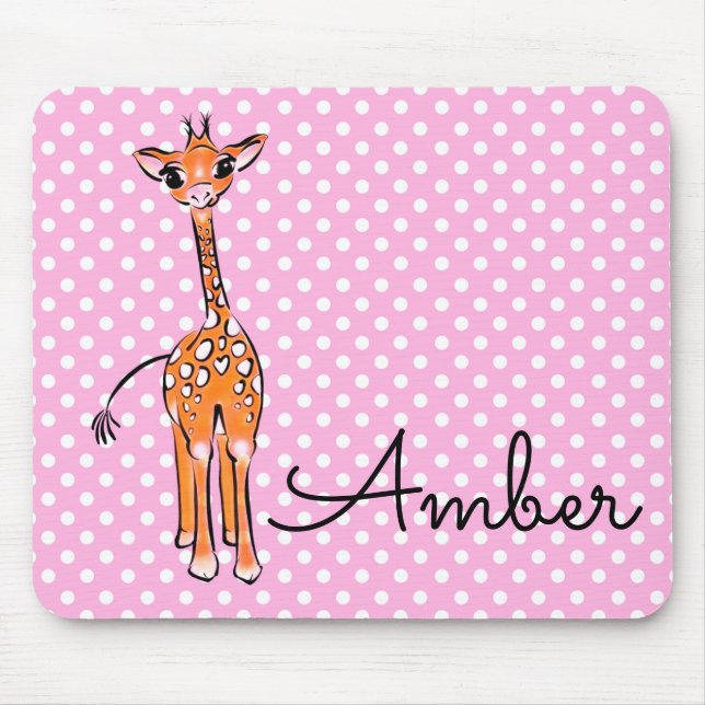 Cute giraffe drawing safari animals polka dots  mouse pad (Front)