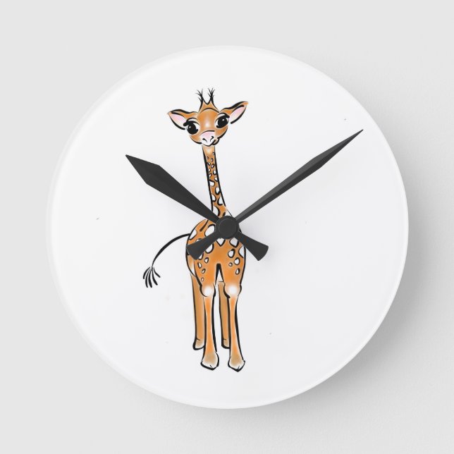 Cute giraffe drawing, safari animals  round clock (Front)