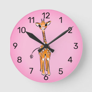 Cute giraffe drawing, safari animals round clock