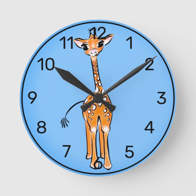 Cute giraffe drawing, safari animals  round clock (Front)