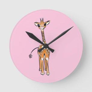 Cute giraffe drawing, safari animals round clock