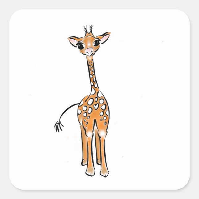 Cute Giraffe drawing, safari animals  Square Sticker (Front)