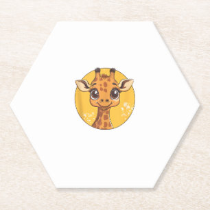 Cute Giraffe Face Big Eyes Animal Lover Paper Coaster