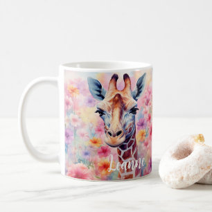 Cute Giraffe Face with Pink Flowers  Coffee Mug