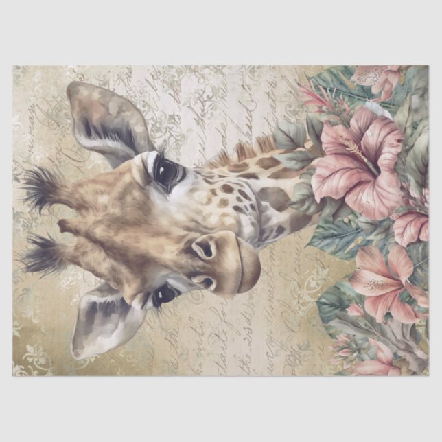 Cute Giraffe Floral Watercolor Tissue Paper (Front)