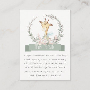 Cute Giraffe Floral Wreath Book For Baby Shower Enclosure Card