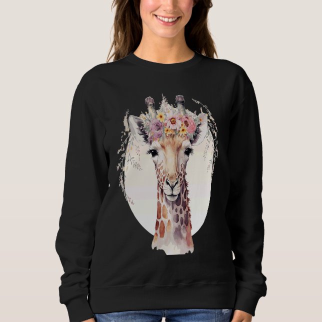 Cute Giraffe Flower Crown Africa Safari Animal Sweatshirt (Front)