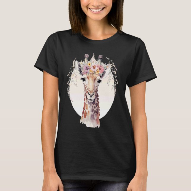Cute Giraffe Flower Crown Africa Safari Animal T-Shirt (Front)