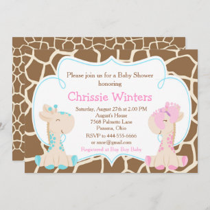 Cute Giraffe Gender Reveal or Twins Baby Shower Invitation