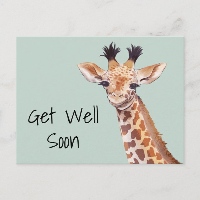 Cute Giraffe Get Well Soon Personalised  Postcard (Front)