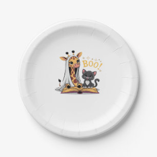 Cute Giraffe Ghost with Black Cat and Boo! Classic Paper Plate