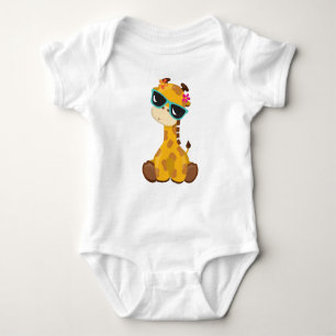 Cute Giraffe, Giraffe With Sunglasses, Cute Animal Baby Bodysuit