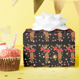 Cute giraffe, glitter sparkle heart balloons wra wrapping paper