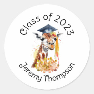 Cute Giraffe Graduation Gift Classic Round Sticker