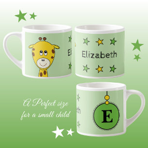 Cute giraffe green yellow with stars child's espresso cup