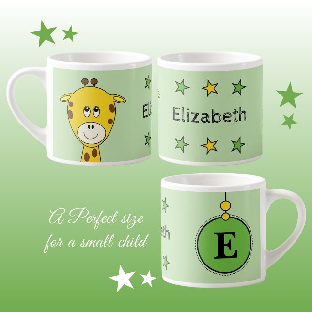 Cute giraffe green yellow with stars child's espresso cup (Creator Uploaded)