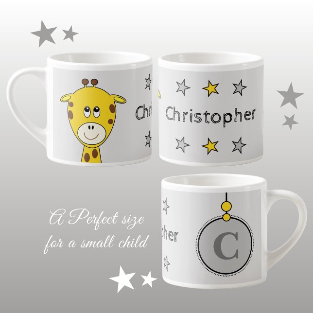 Cute giraffe grey yellow with stars child's espresso cup (Creator Uploaded)
