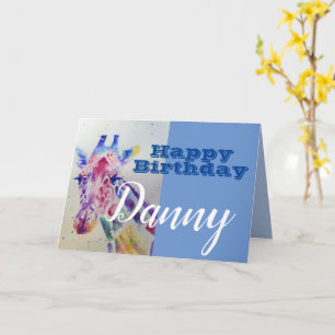 Cute Giraffe Happy Birthday Boys childs Name Card