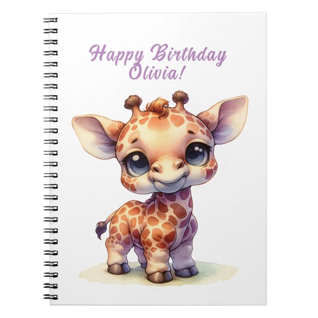 Cute giraffe happy birthday notebook (Front)