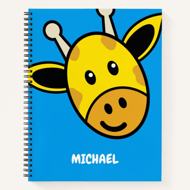 Cute Giraffe Head | Simple Cartoon Name Monogram Notebook (Front)