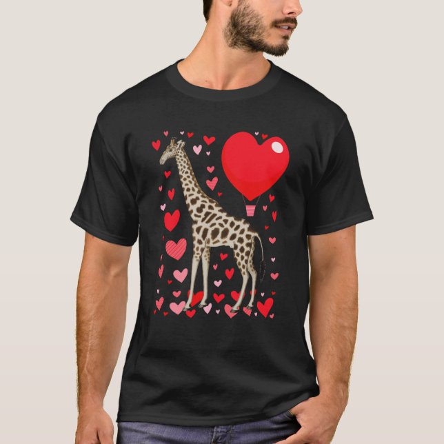Cute Giraffe Heart Tall Couples Valentine Zoo Anim T-Shirt (Front)