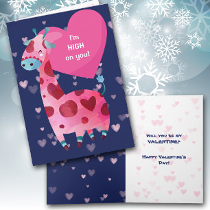 Cute Giraffe High on You Valentine Card