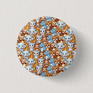 Cute giraffe hippo wild jungle safari Pattern 3 Cm Round Badge