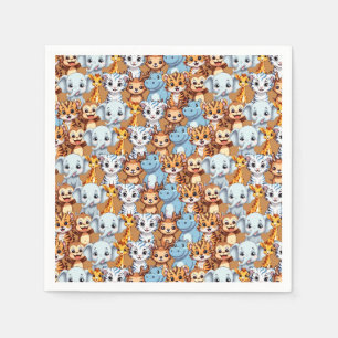 Cute giraffe hippo wild jungle safari Pattern Napkin