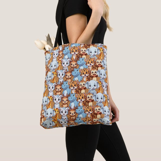 Cute giraffe hippo wild jungle safari Pattern Tote Bag (Close Up)