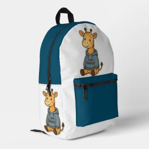 Cute Giraffe Hoodie Sticker Printed Backpack