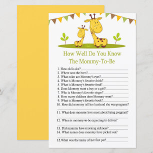 Cute giraffe How well do you know baby shower game